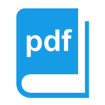 Icono libro con texto pdf azul