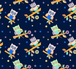 owl vector seamless pattern..