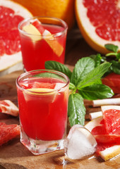 Fresh juice of red grapefruit, selective focus