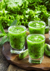 Fresh juice with pulp kiwi, selective focus