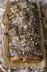 vegan apple cake with nuts and chocolate 