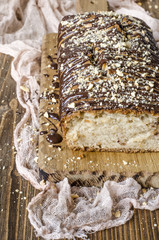 vegan apple cake with nuts and chocolate 