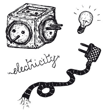 Hand drawn electric elements set