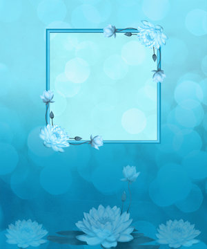Fototapeta Graphic background with text area off-set with lotus flowers in aqua blues