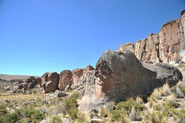 Fototapeta premium Mountain valley known for ancient cave paintings with images of animals