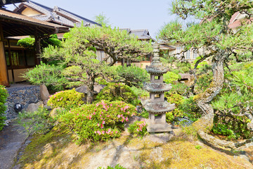 Fototapeta na wymiar Garden of Fukujukaikan hall (circa 1930) in Fukuyama, Japan