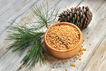 Cedar pine nuts in bowl