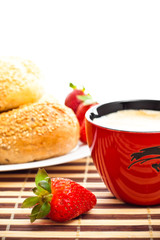coffee, buns and strawberries