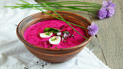 cold beetroot soup - holodnik wirh chives