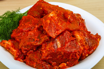 Raw marinated meat for bbq