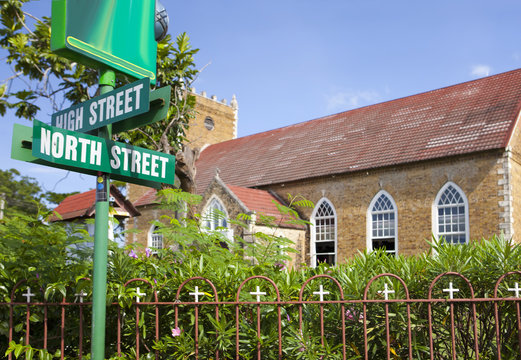 The street index near church. Jamaica.