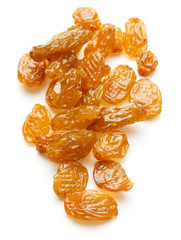 Yellow sultanas raisins isolated on white background cutout