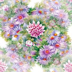 Seamless patterns with Beautiful flowers, watercolor illustration