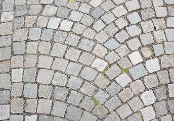 Cobble stone road surface texture for background copy space.