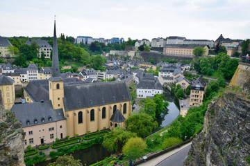 Fototapeta na wymiar Panoramic view of the Grund, the old town of Luxembourg