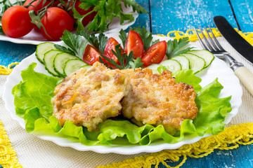 Delicious homemade pork cutlets with vegetables