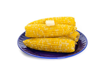 Corn on white background. Selective soft focus.