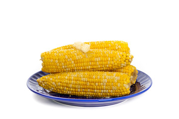 Corn on white background. Selective soft focus.