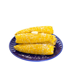 Corn on white background. Selective soft focus.