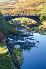 Afon Claerwen with Bridge. Tranquil river in welsh countryside.