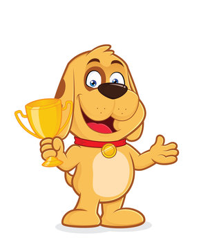 Dog holding a trophy cup