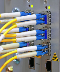 optic fiber cables connected to data center