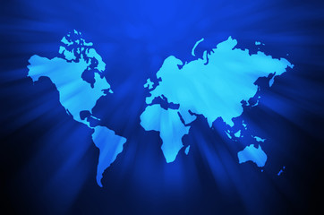 Fototapeta na wymiar world map on blue abstract background