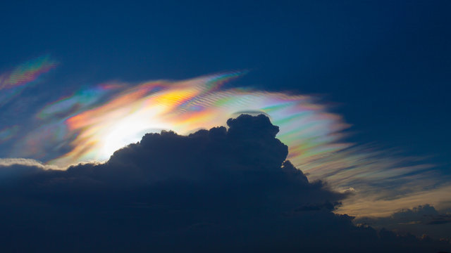 Beautiful iridescent cloud, Irisation or rainbow cloud