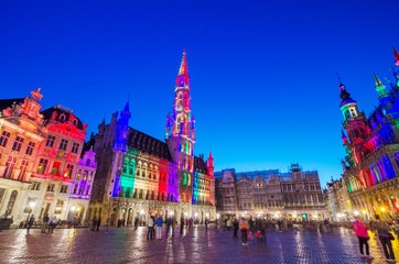 Night scene of the Grand Place in Brussels, Belgium.