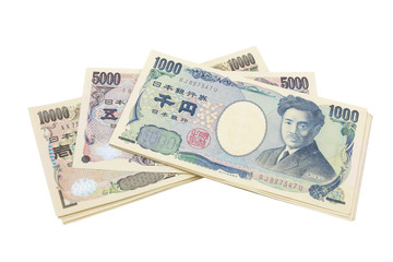 japanese yen notes. Currency of Japan on white background