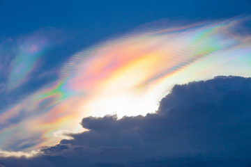 Beautiful iridescent cloud, Irisation or rainbow cloud