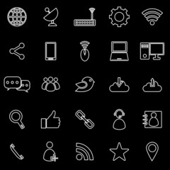 Network line icons on black background