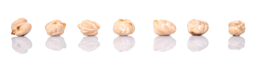 Raw chickpeas over white background