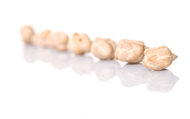 Raw chickpeas over white background