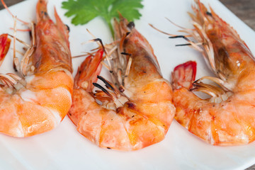 Shrimp on white plate
