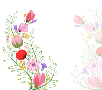 Color illustration of flowers in watercolor paintings