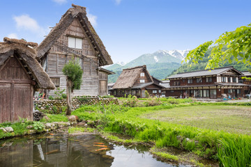 Fototapeta na wymiar Historical Japanese Village - Shirakawago in spring, travel landmark of Japan