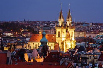 Aerial view of Prague (Czech Republic) in the sunset