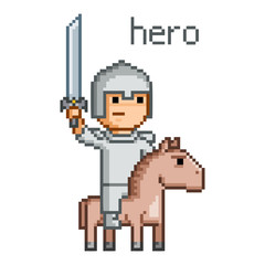 Pixel hero for 8 bit video game