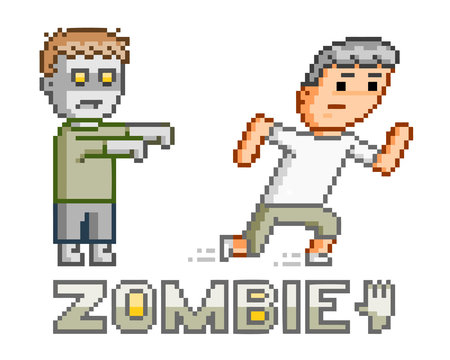 Pixel Art Zombie And Man