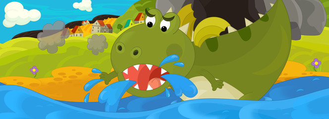 Fototapeta na wymiar Cartoon green dragon - illustration for the children