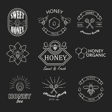 Honey logotypes, badges and labels set