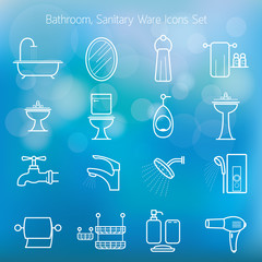 Bathroom Line Icons Set with Blur Background