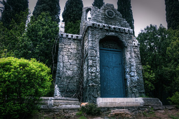 grim picture old abandoned crypt. - 84981072