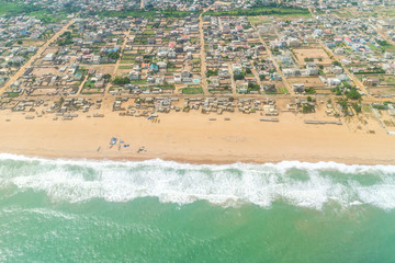 Aerial view of the shores of Cotonou, Benin . - obrazy, fototapety, plakaty