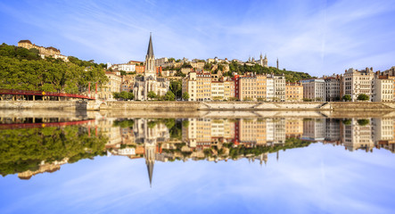 Large panoramic view of Lyon with Saone river
