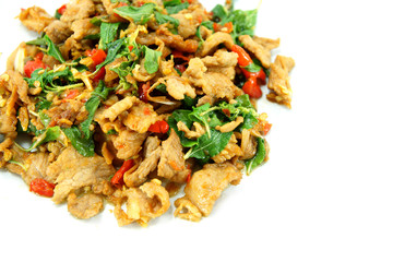 Basil fried pork. Thai food.