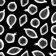 Abstract seamless pattern with exotic fruits. Endless background for textile, wallpaper or wrapping paper.