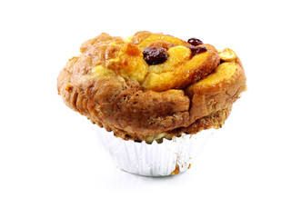 close up sweet bun cinnamon cake on white background