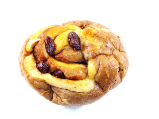 close up sweet bun cinnamon cake on white background